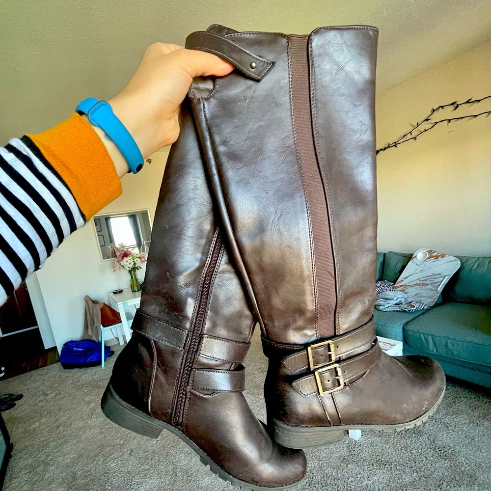 Target Fall/Winter riding boots with zipper and buckles - dark brown - 8